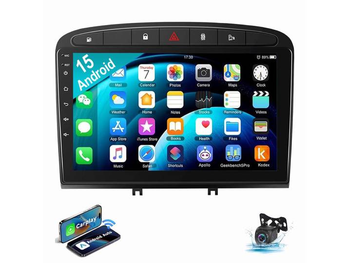 ESSGOO Für Peugeot 308 SW CC 408 10-13 Autoradio Android 15 Carplay Autoradio (FM, AM, Carplay Android Auto GPS Navi WIFI BT SWC)