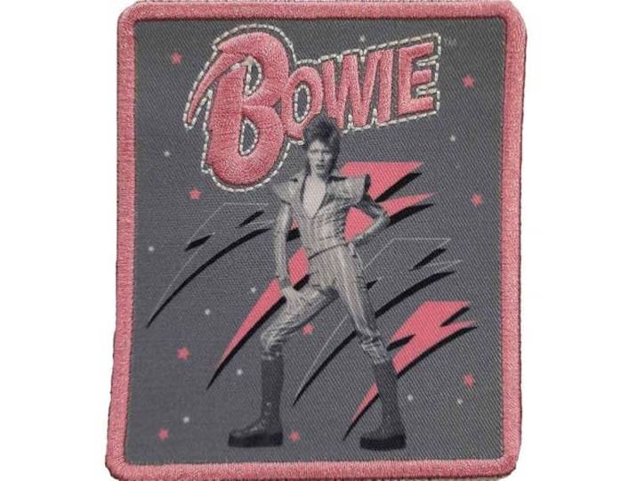 David Bowie Pink Flash geweven logo patch, grijs/roze, één maat