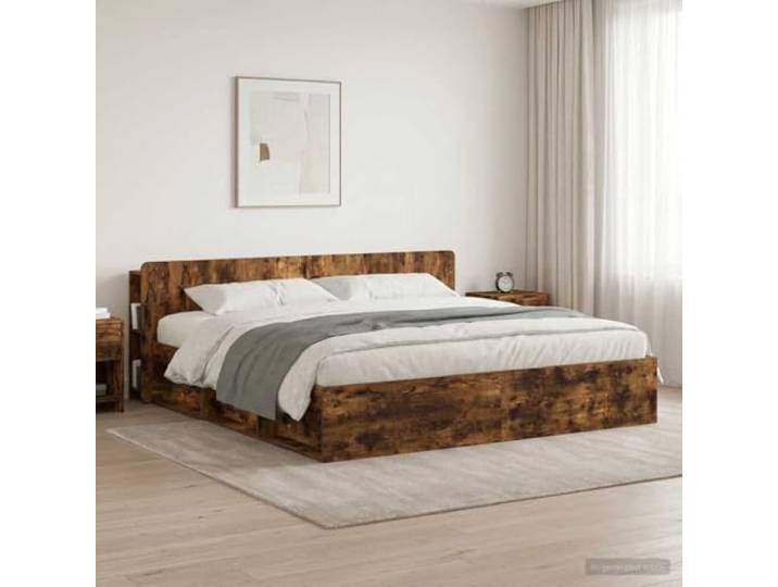 RJPLMFV Kabinett Kopfteil für Bett, rauchfarbene Eiche, Holz Integrierte Aufbewahrung, Wandmontage, einfache Reinigung, vielseitig einsetzbar
