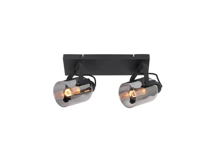 Fumoso plafondspot, lengte 37 cm, zwart/grijs, 2-lamps. Fumoso, dimbaar, zwart, Woon-/ Eetkamer, metaal, Modern, buitenspot