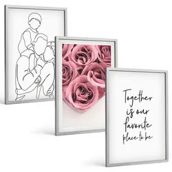 BILDER SET 3er Set - 40x60 cm Silberner Rahmen - Rosensträuße als Familienzeichnung