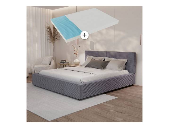 Juskys Polsterbett Salerno, Cord Design, bis 500 kg belastbar, Pflegeleicht mit Polsterung