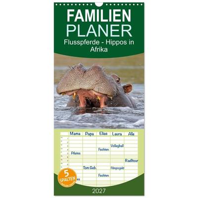 Familienplaner 2027 - Flusspferde Magie des Augenblicks - Hippos in Afrika mit 5 Spalten (Wandkalender, 21 x 45 cm) CALVENDO