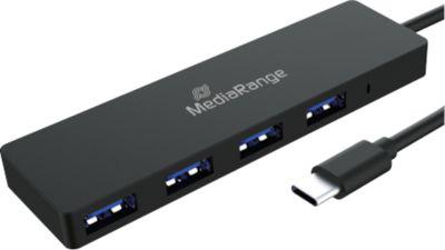 MediaRange USB Typ-C Verteiler, 4 Ports, für USB 3.0 und 2.0, Plug-and-Play, schwarz