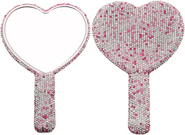 Inspire Curations Rhinestone Bling Handheld Makeup Mirror pink Heart