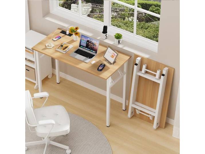 Bureau d'ordinateur Informatique Pliable Table de Travail Gain de Place à Monter Rapidement Idéal pour L'étude Le Télétravail