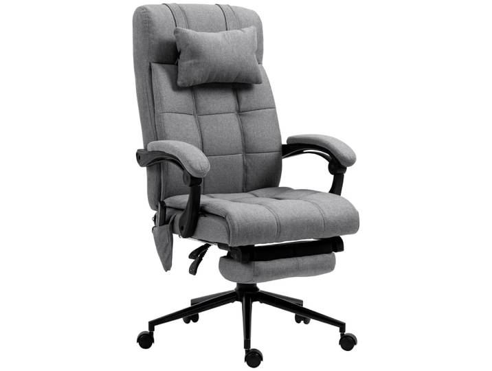 Fauteuil de bureau massant chauffant inclinable tissu gris