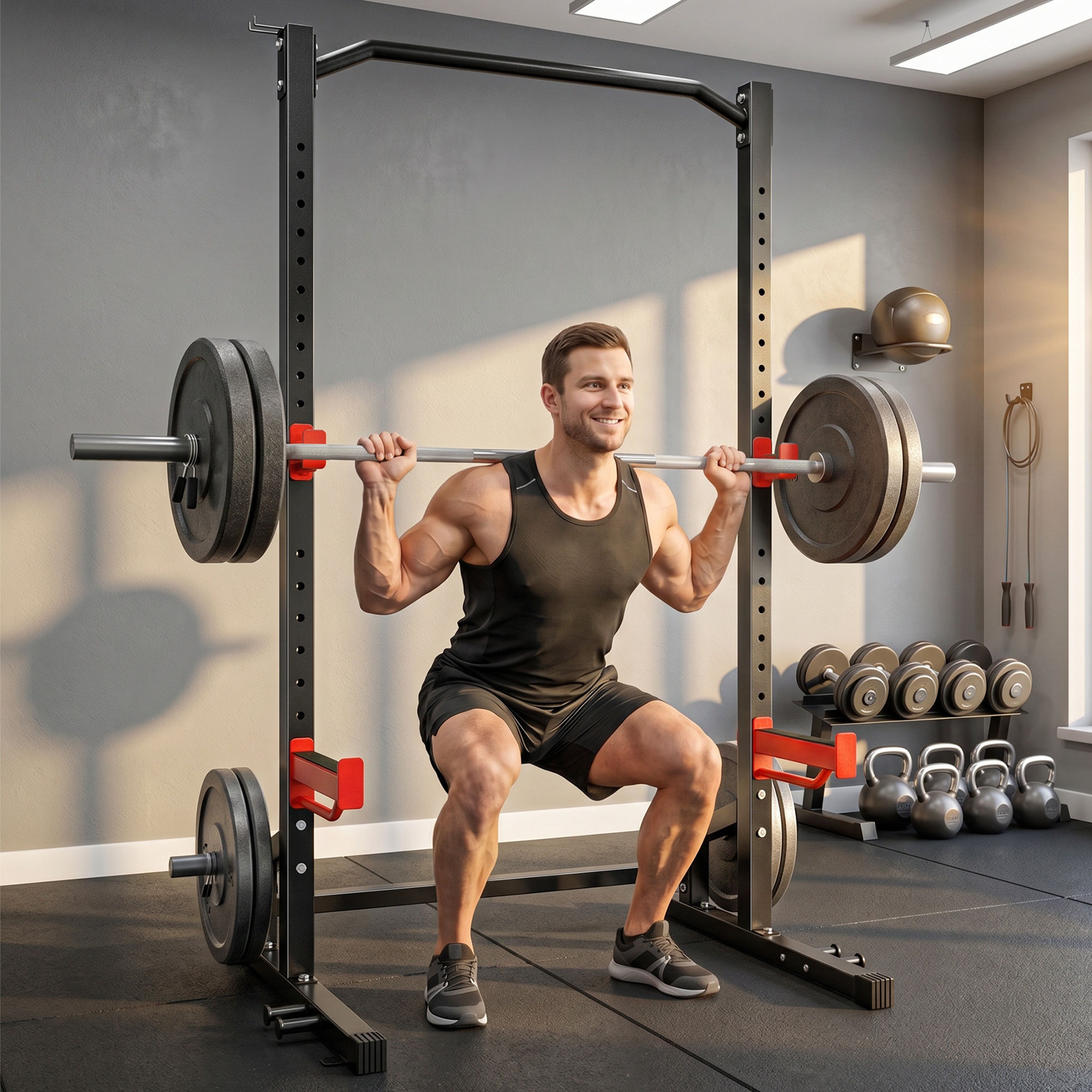 Sportnow Rack Squat 500 kg con Barra Trazioni e Supporto Bilanciere Regolabile   Aosom Italy