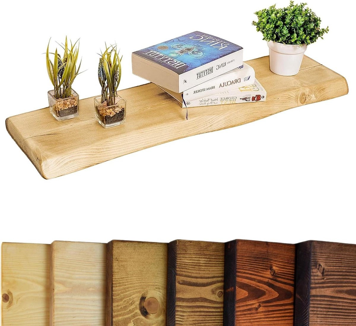 Rustieke zwevende wandplank van natuurlijk eikenhout, Breedte: 70 cm
