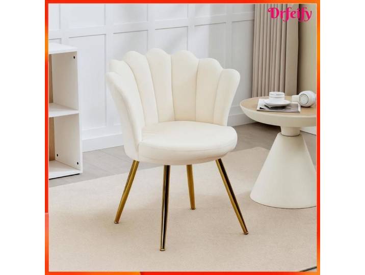 12868 Fauteuil coquillage chaise coiffeuse fauteuil en velours fauteuil de salon avec pieds en métal doré beige