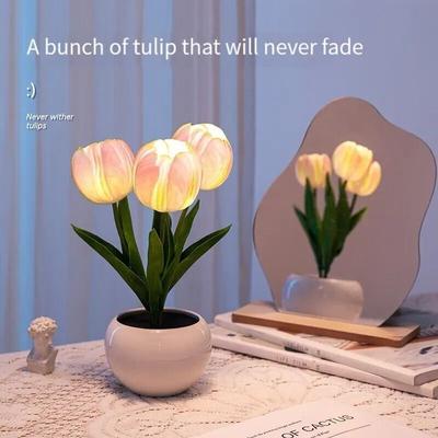 Uplift Essentials Romantic Simulation Tulip Bouquet LED Table Lamp blue battery Version
