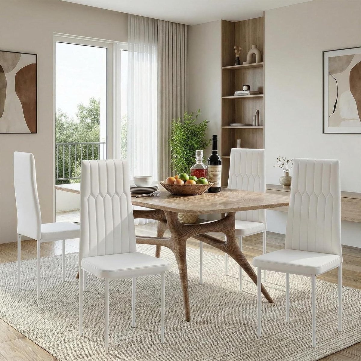 Set van 4 Eetkamerstoelen in Wit Waterproof Kunstleder