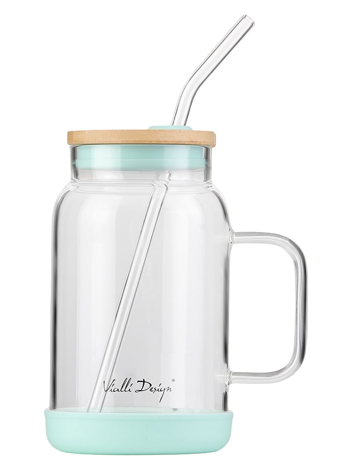 Vialli Design Glas mit Trinkhalm in Hellblau - 600 ml - onesize