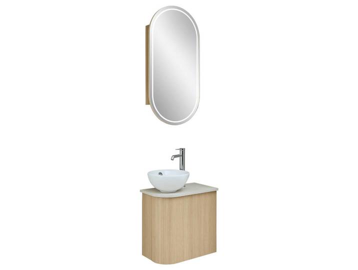 Sadena Gästebad, Eichefarben, Holzwerkstoff, 3-teilig, 50.3 cm, Goldenes M, Made in Germany, hängend, Permanentablauf notwendig, Waschbecken ohne Überlaufloch, Badezimmer, Badmöbelsets & -serien, Gästebad