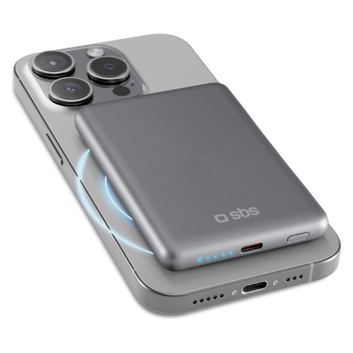 SBS Powerbank 5000 mAh kompatibel mit MagSafe (5000 mAh, 20 W, 18.50 Wh) (TEBB5000MAGSLIM)