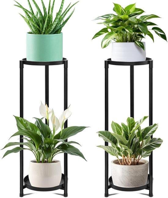 Benza Ibenzoa Metalen plantenstandaard 2-laags met 2 plantenbakken voor binnen en buiten