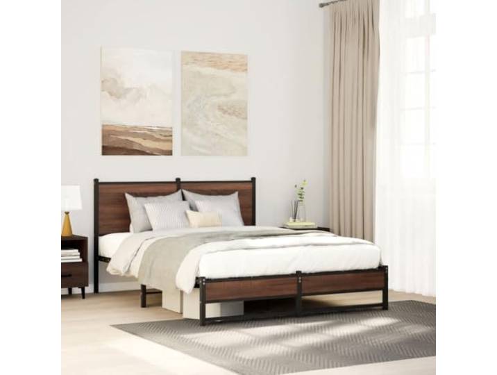 Robustes Metallgestell mit Lattenrost Schlafzimmer Classic 150x200 cm Braun Metallbett ohne Matratze Braun Eichen-Optik 150x200 cm Stabiler Bettrahmen mit Lattenrost Stauraum Gästebett