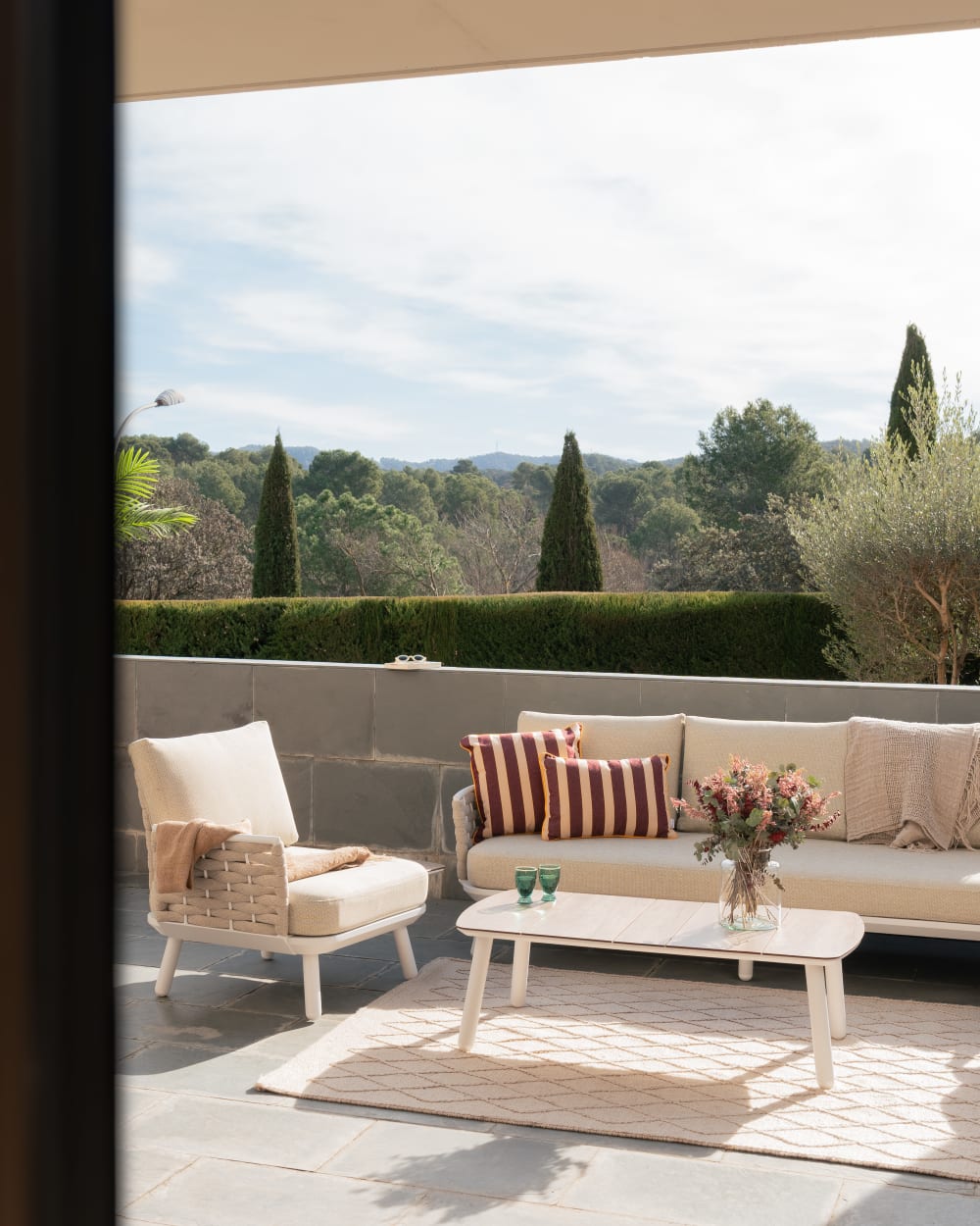 Defora Home Salon de jardin blanc 7 places Blanc 225x85x85cm