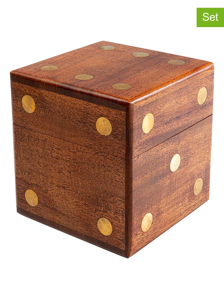 Kare 6tlg.Set: Dekobox mit Würfeln "Dice" in Hellbraun - onesize