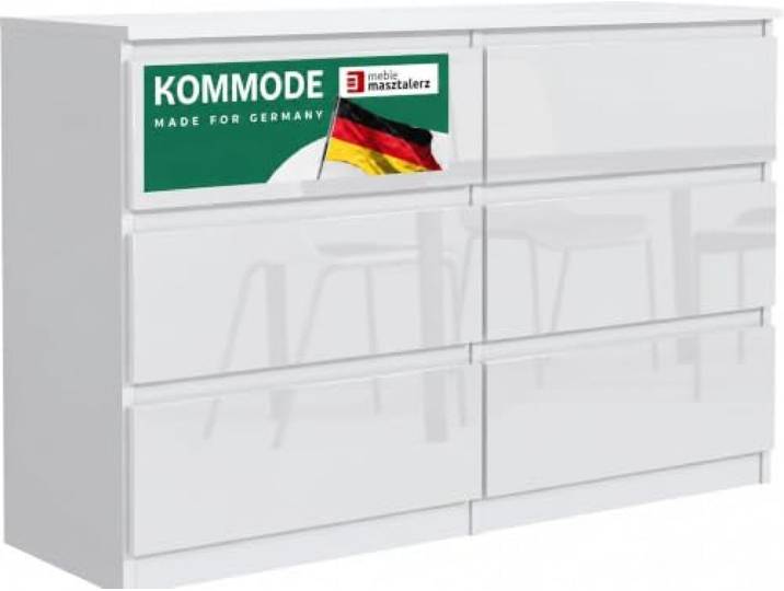 meble masztalerz Kommode 120 6 Schublade, Weiß Hochglanz Fronten Schubladenschrank 120x78,5x39 cm - Kommodenschrank für Wohnzimmer, Flur, Schlafzimmer