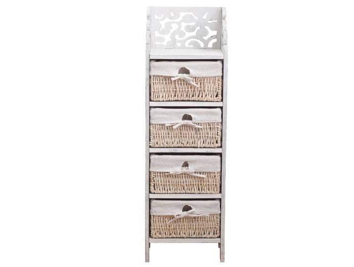 Chiffonnier sculpté bois osier blanc avec 4 tiroirs