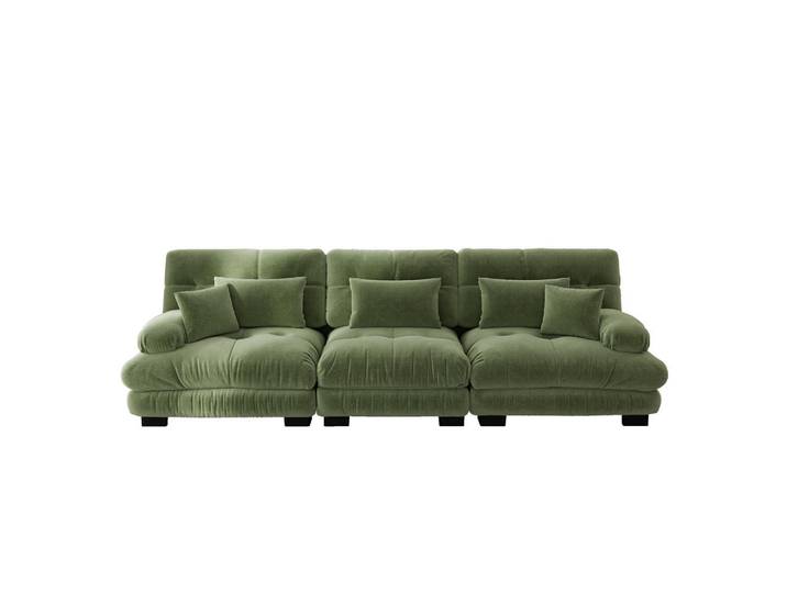 Wishdor 3-Sitzer Sofa Chenille Grün mit Kissen, Rechteckig, 313x81x77 cm, Wohnzimmer, Sofas & Couches, Sofas, 3-Sitzer Sofas