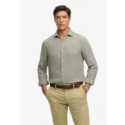 Superdry für Herren. M4011103A Riviera Leinenhemd grün (S), Lässig, Klassisch, Langarm