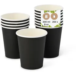 BIOZOYG Pappbecher 250 Stück 200ml, schwarz - Becher für Heißgetränke - Kaffeebecher to go aus Pappe - Einwegbecher, Alternative zu Styroporbecher