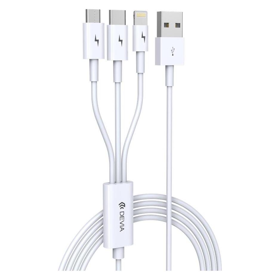 Devia Kabel Smart 3in1 USB - Lightning + USB-C + microUSB 1,2 m 2A weiss (1.20 m, USB 3.2 Gen 1, 10 W) (EC141)