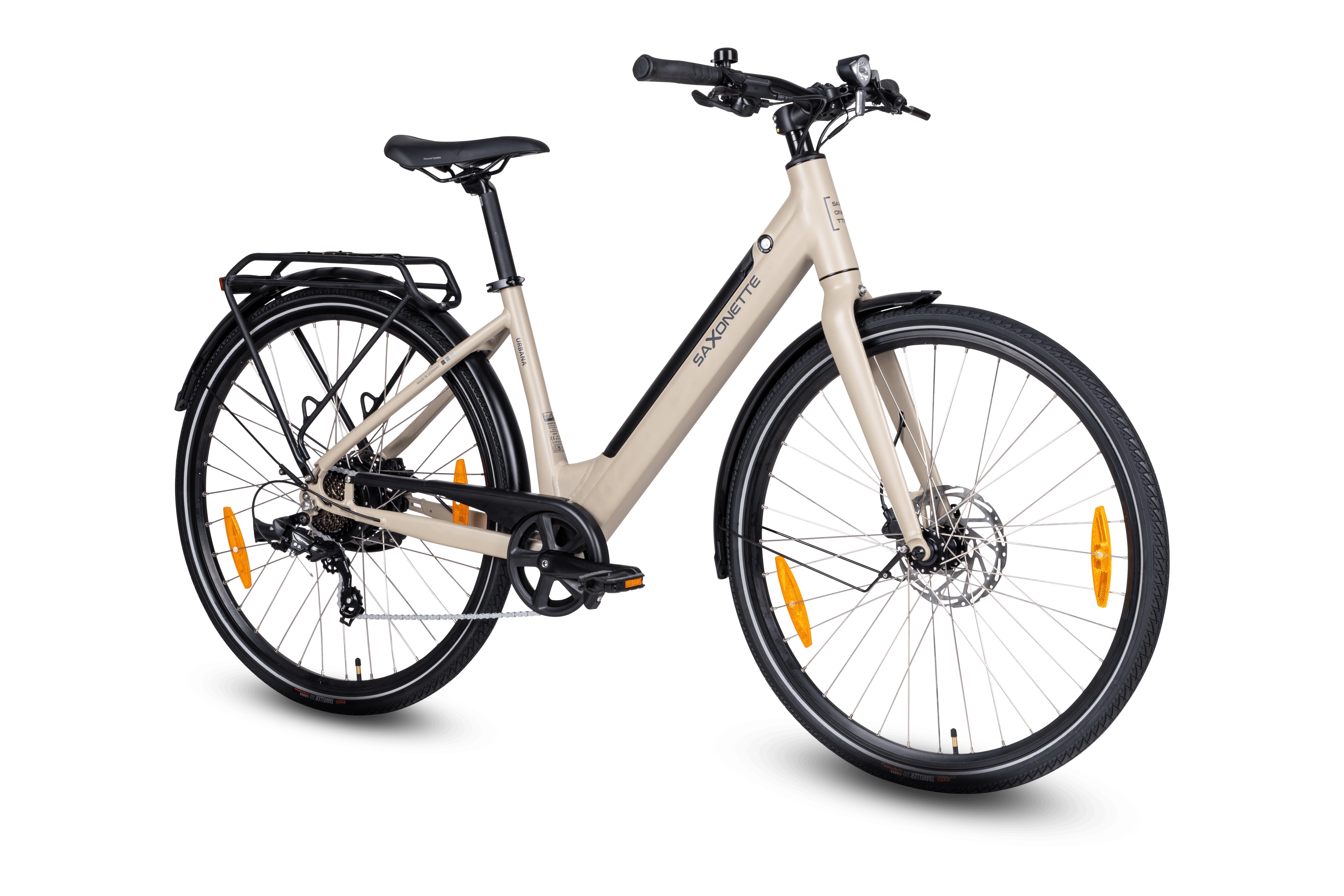 SAXONETTE City E-Bike,Urbana Komfortables City Ebike- Tiefeinstieg, 417Wh Akku, Elektrofahrrad mit hydr. Scheibenbremsen.