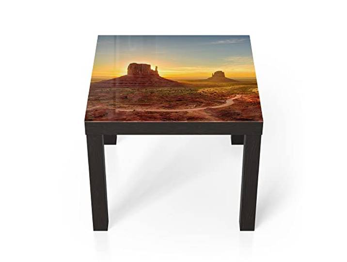 DEQORI Glastisch schwarz klein 55x55 cm Motiv Sandsteinformationen ausgefallener Beistelltisch aus Glas Hochglanz Couchtisch fürs Wohnzimmer moderner Couch Tisch mit Design