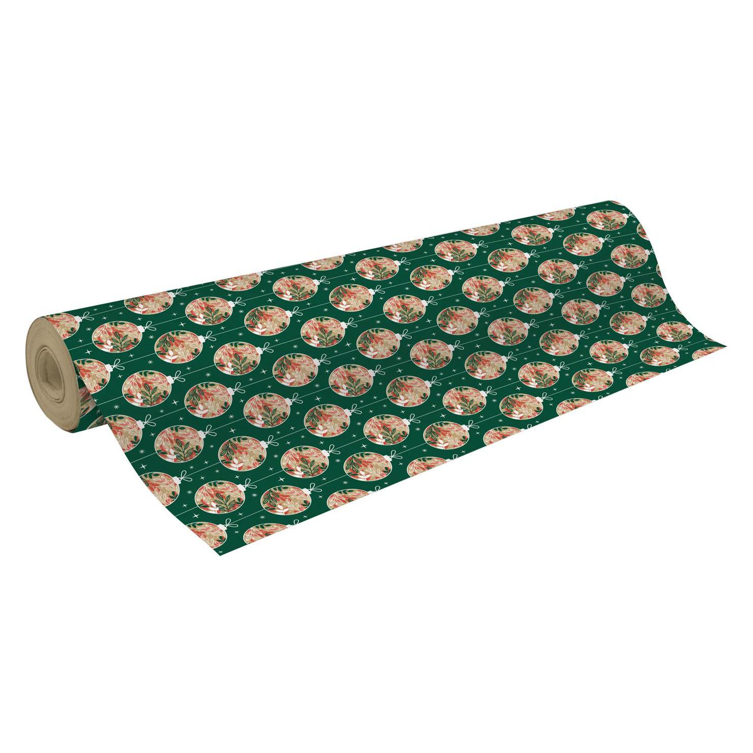 Clairefontaine Geschenkpapier, Kraft 70g, Geschenkpapierrolle 50x0,70m, Weihnachtskugeln - Grün (1x) (223933C)