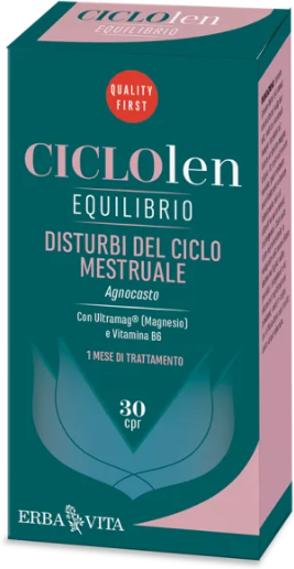 CICLOlen Equilibrio 30 Compresse Erba Vita - Sollievo Naturale per Disturbi Mestruali, Senza Glutine e Lattosio