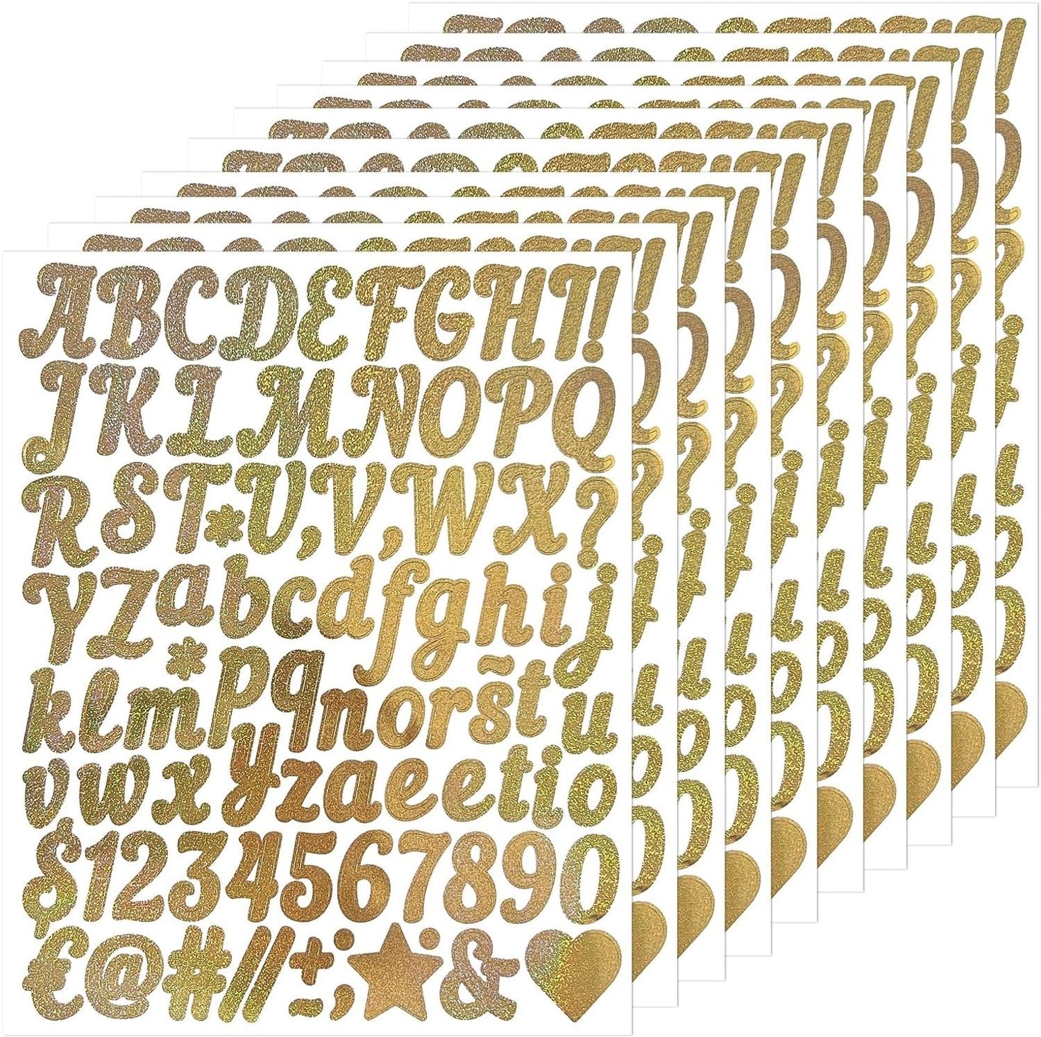 10 Vel Zelfklevende Letter- en Cijferstickers voor Decoratie, DIY Creaties en Scrapbooking in Goud