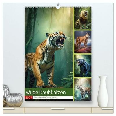 Wilde Raubkatzen (hochwertiger Premium Wandkalender 2027 DIN A2 hoch), Kunstdruck in Hochglanz