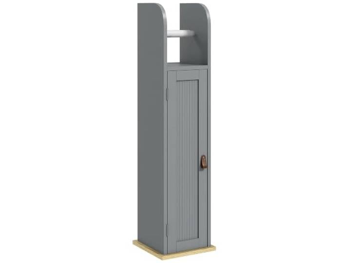 kleankin Meuble de Salle de Bain Support Papier Toilette 20x20x80cm Gris avec Placard et Étagères Réglables