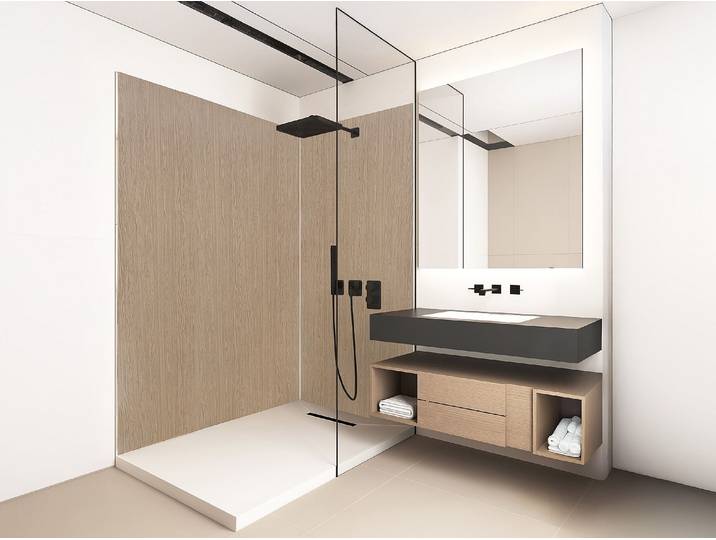 Wandpaneele Dusche 2er-Set - Holz-Optik aus Aluminium inkl. Profile - 90 x 120 x 210 cm - ENEKO