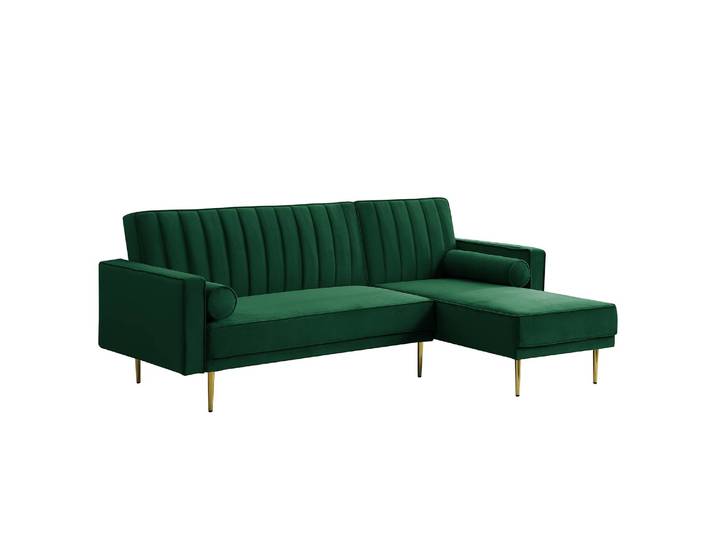 Ecksofa SATAI mit Schlaffunktion Grün/Dunkelgrün Samt Ceara 223 x 86 x 144cm Longchair beidseitig montierbar mit Schlaffunktion Glamour