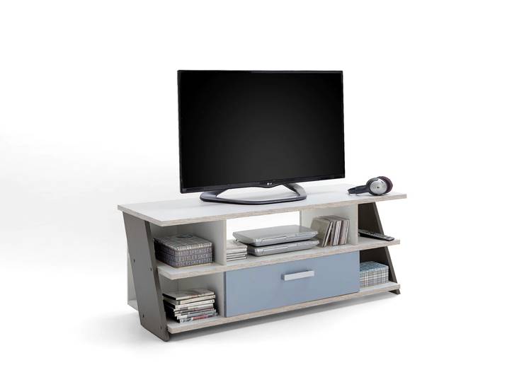 TV-Bank FMD Nona , bunt (sandeichefarben, abgesetzt blau, lavafarben), B:135cm H:52cm T:50cm, Sideboards, TV-Bank, mit Schubkasten und offenen Fächern, Breite 135 cm