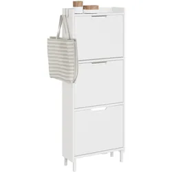 SCHUHSCHRANK mit 3 Klappen und Sensorlicht Weiß 50x19x131cm