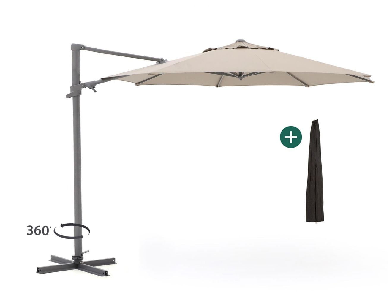 Shadowline Francisco Parasol Beige - Ronde Cantilever Parasol met Aluminium Frame en Hoes - Diameter: 330 cm