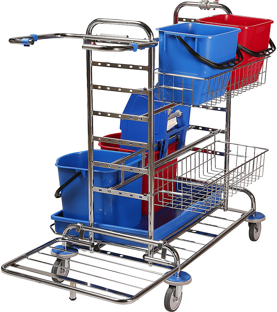 kaiserkraft Reinigungswagen-Set, LxBxH 1130 x 670 x 1100 mm, 2 Drahtkörbe, 10 Mopps, Fransenmopp-Set