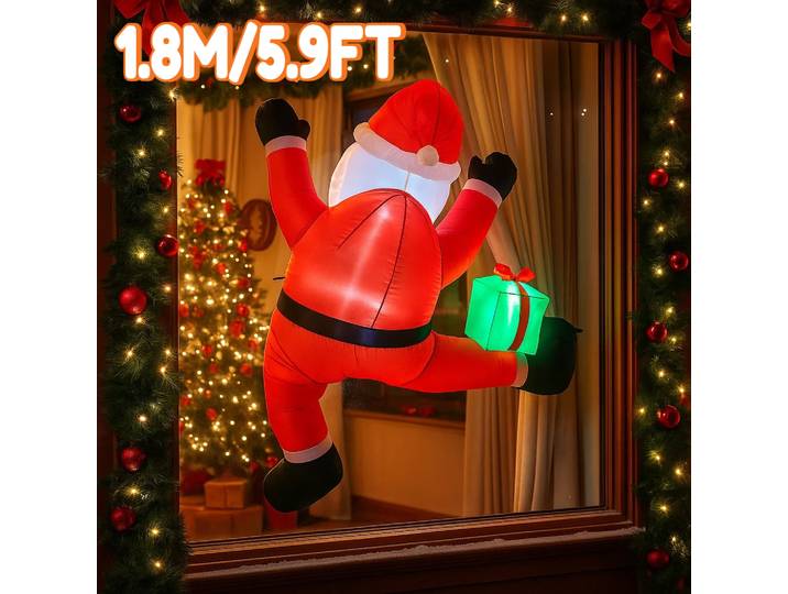 Lumières de fenêtre d'escalade gonflables du père noël, 1.8M/5.9 pieds, LED, décorations pour la maison, jouets, fournitures de noël, décoration de vacances en plein air