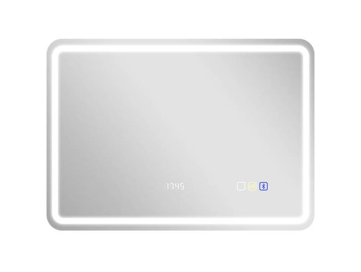 ComfortXL Badezimmerspiegel De-15201 mit Bluetooth, Uhrzeit und Antibeschlag Silber, Silberfarben, Glas, 3.5x70x50 cm, Badezimmer, Badezimmerspiegel, Badspiegel