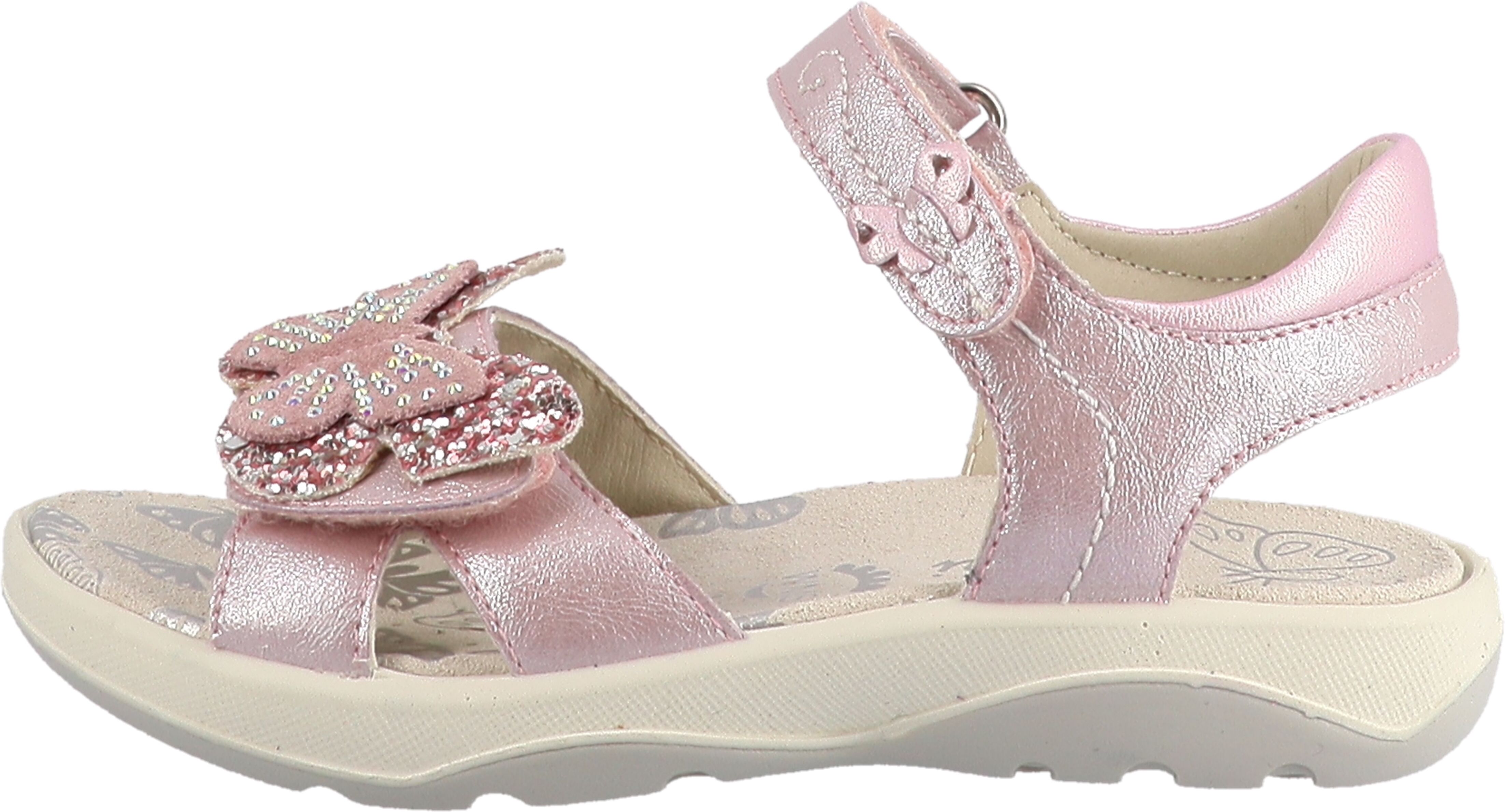 Sandale LURCHI "Farfalla", Mädchen, Gr. 25, Synthetik, rosé, Lederimitat, festlich, Schuhe Sandale, Klettschuh mit Strasssteinen, Grössenschablone zum Download rosé 25, Synthetik