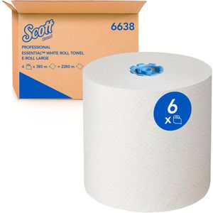 Scott Handtuchrollen Essential E-Roll 6638, 1-lagig, Airflex, weiß, 19,1cm x 380m, 6 Rollen