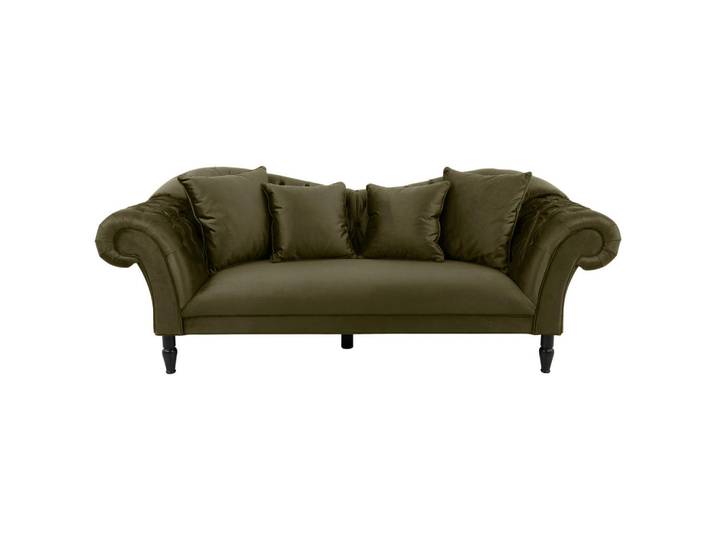 Mid.you 3-Sitzer-Sofa, Olivgrün, Holz, Buche, vollmassiv, Füllung: Silikon, Schaumstoffflocken,Silikon, Schaumstoffflocken, 242x91x104 cm, Made in EU, Wohnzimmer, Sofas & Couches, Sofas, 3-Sitzer Sofas