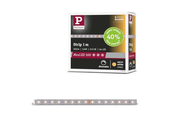 Paulmann 71234 MaxLED 500 Strip LED Blanc chaud Strip individuel 1m 3\,6W 550lm/m 64 LEDs/m 2700K