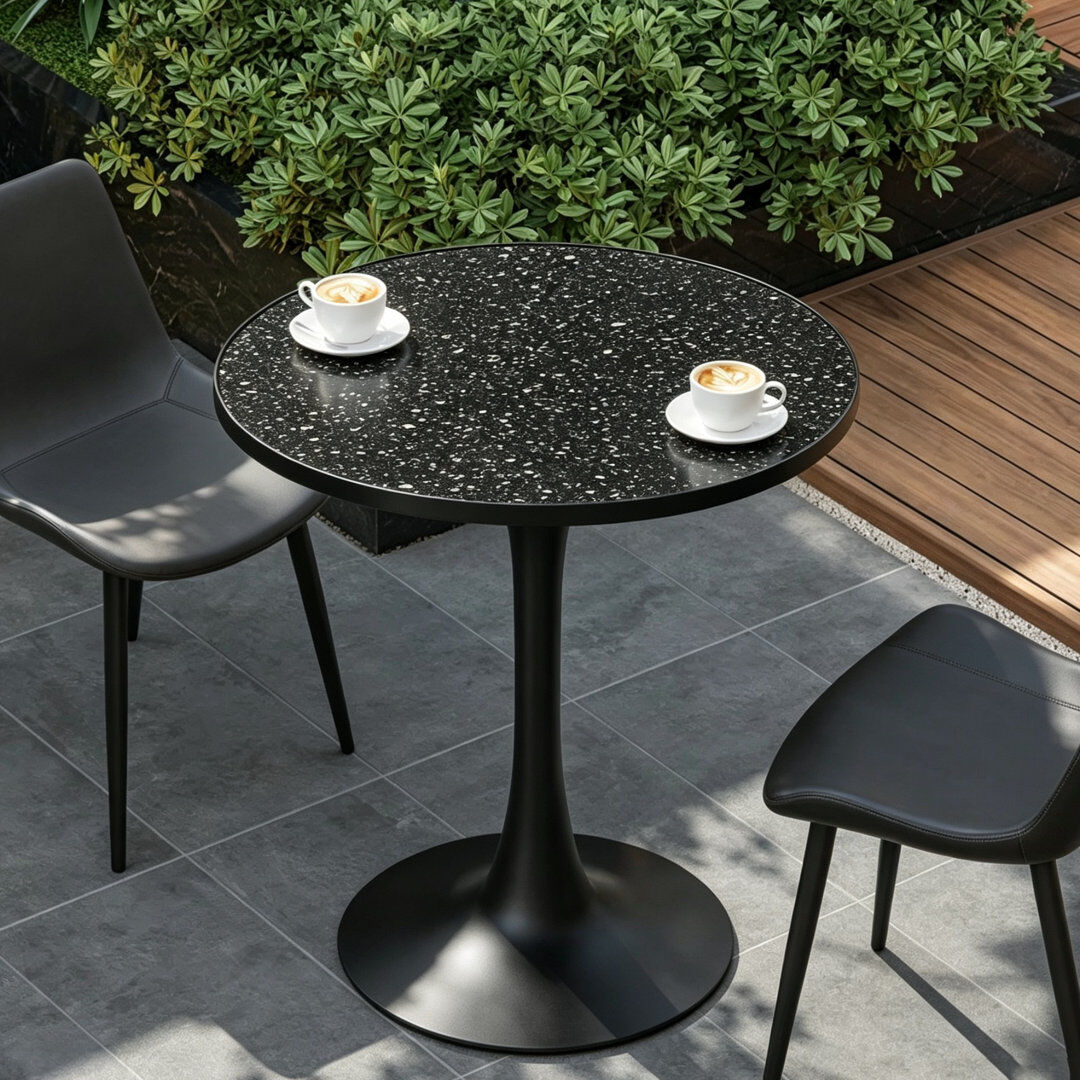 Brayden Studio Bralie 60W×75H CM Round Tall Pedestal Dining Table, Restaurant Bistro Table and Bar Table Black/Black