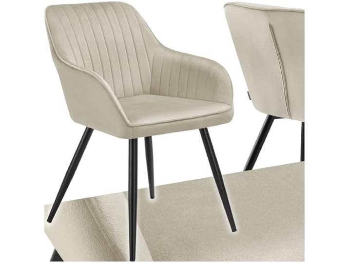 tectake® Samt Stuhl, Esszimmerstuhl Samtstoff, Küchenstühle modern, gemütlicher Sessel Wohnzimmer, Armlehnstuhl Esszimmer, Dining Lounge, Schminktisch Stuhl - Creme/schwarz